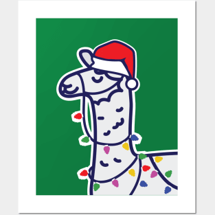 Christmas Llama with Santa Hat Posters and Art